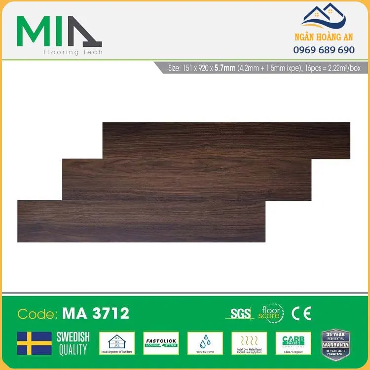 Sàn Nhựa Vinyl Hèm Khóa Đế Cao Su MIA MA 3712 Dày 5.7mm Sàn Nhựa Vinyl Hèm Khóa Đế Cao Su MIA MA 3712 Dày 5.7mm